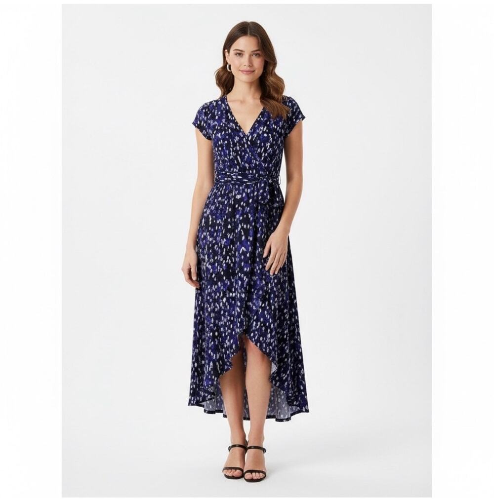 Dana Buchman Black & Blue Speckled Wrap Dress Sz 14